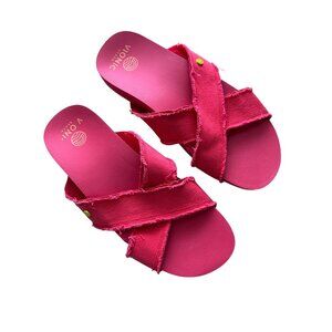 Vionic Women’s Size 9 Beach Panama Bright Pink Sandals Frayed Canvas Straps